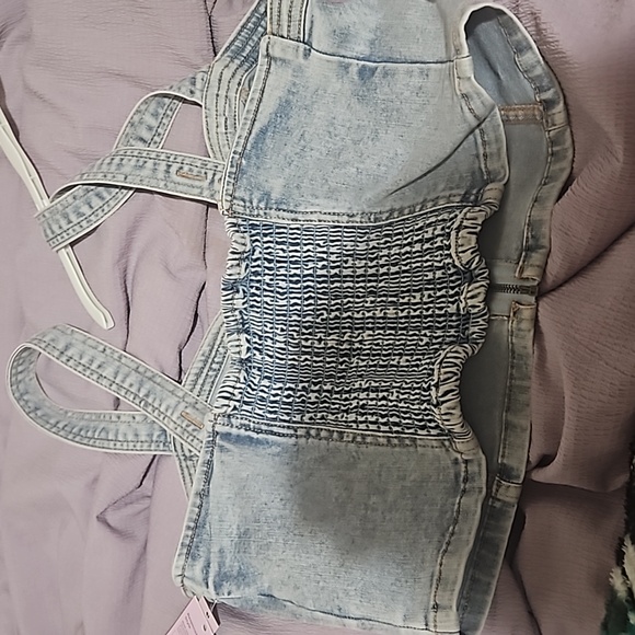 Wild Fable Denim Cropped Corset Top Size Medium - Picture 2 of 2